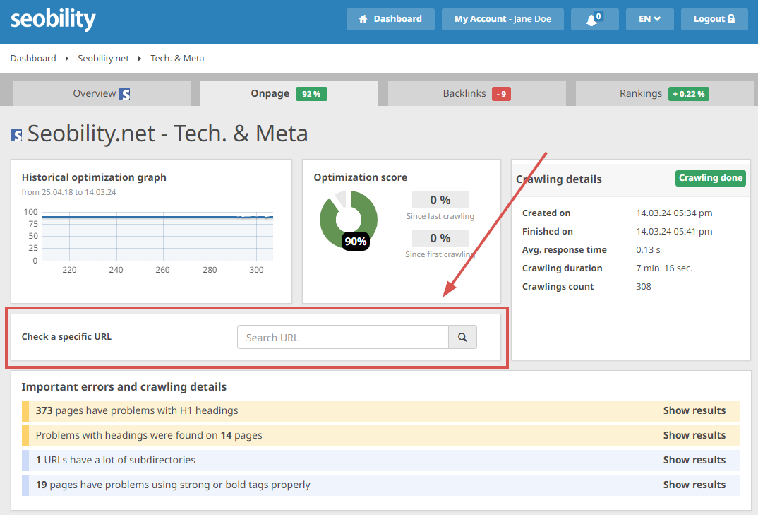 Check a specific URL