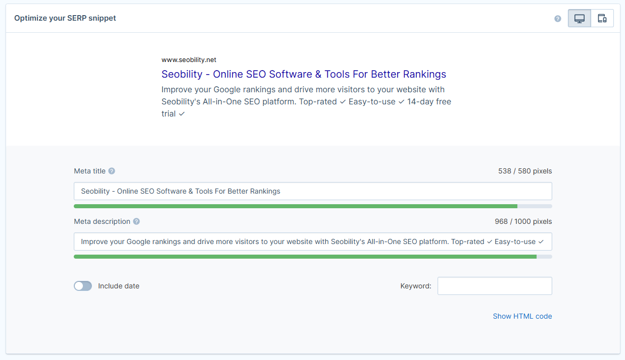Seobility SERP Snippet Generator